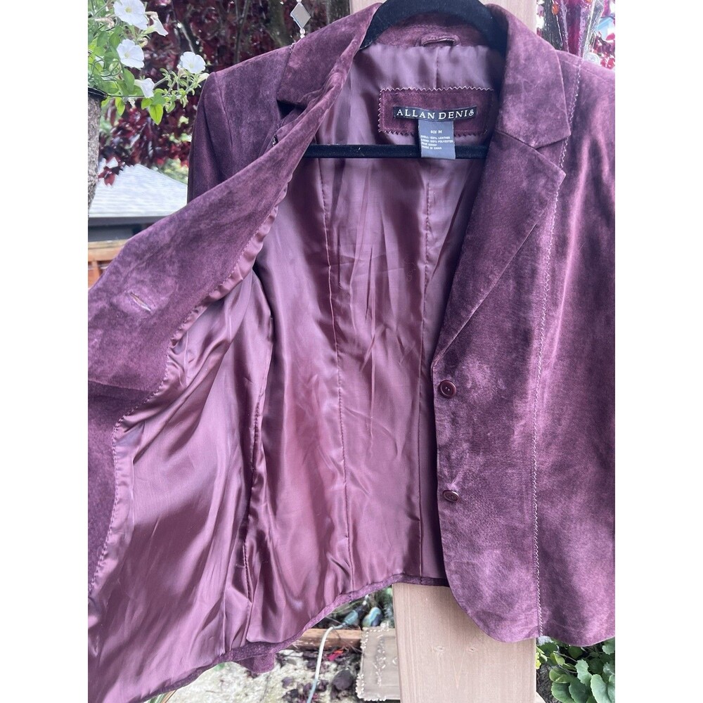 Vintage 90s Allan Denis Burgundy Suede 100% Leather Blazer Jacket Women’s M - Picture 9 of 16
